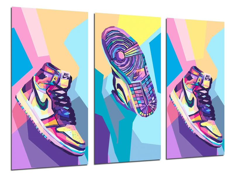 Cuadros Cámara Set of 3 Wall Pictures for Living Room Decoration Modern Bedroom Bedroom Room Print on Wood with Hangers, Nike Blazer Trainers (97 x 62 cm)