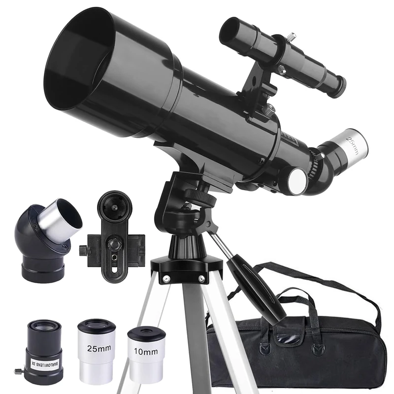 Misilmp Astronomy Telescope for Adults, Astronomical Telescopes 70mm Aperture 400mm Portable Refractor Taking for Outdoor Telescopes with Tripod, Phone Holder & Carry Bag for Kids Beginner (Black)