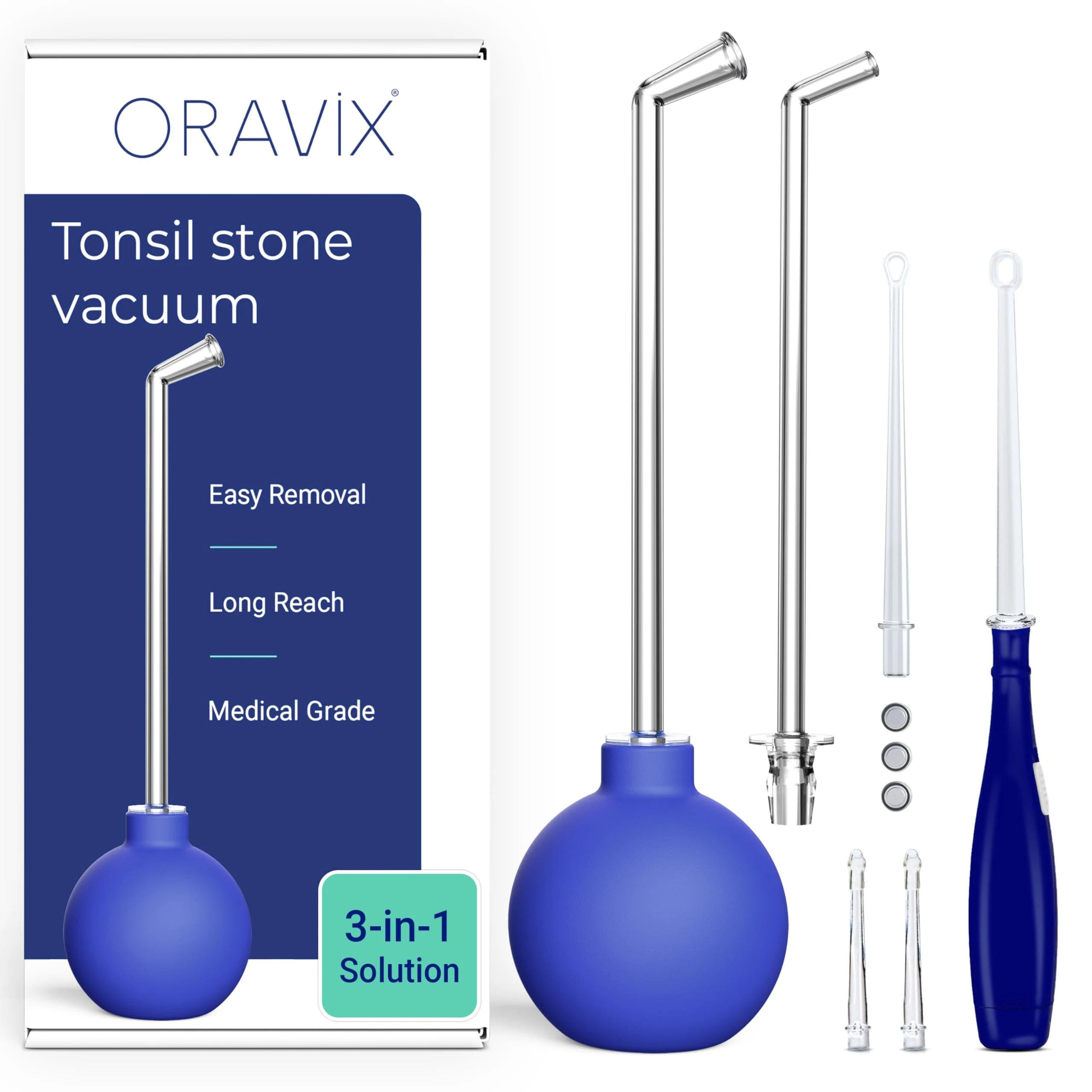 Oravix Tonsil Stone Remover Vacuum, Tonsil Stone Remover for Bad Breath Treatment, Tonsil Stone Suction Tool, Tonsil Stones Remover, Tonsil Stone Remover Vacuum Pump, Tonsil Stone Vacuum - 3 in 1 Kit
