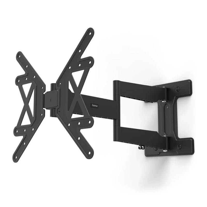 Hama TV Wall Mount Swivelling, Tiltable, Extra Long Arm (TV Wall Mount 32-65 Inches, VESA 100 x 100 to VESA 400 x 400, up to 50 kg, Ultra Slim, Extendable Bracket, with Fischer Dowels) Black