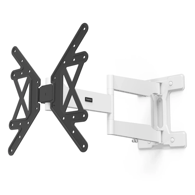Hama TV Wall Mount Swivelling, Tilting, Long Arm (TV Wall Mount 32-65 Inches, VESA 100 x 100 to VESA 400 x 400, up to 50 kg, Extendable Bracket, with Fischer Dowels) Black/White