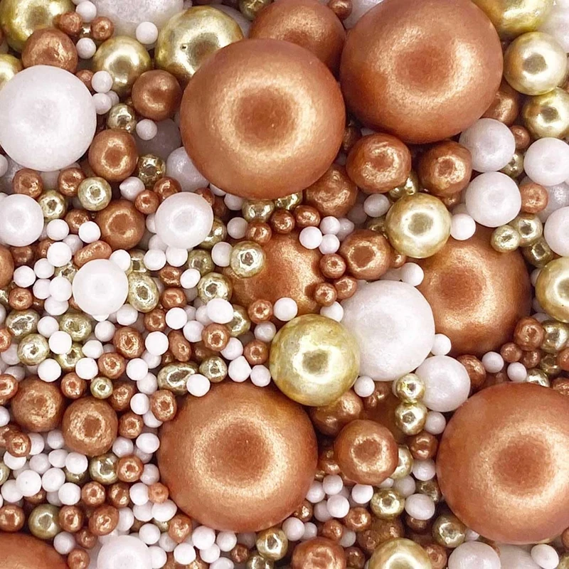 Scrumptious - Pearls Mix - Rose Gold & Gold Metallic Pearl Cake Topper Sprinkles - 30g Edible Shimmer Ball Festive Xmas Cake Toppers - Christmas Cupcake Decorations UK for Xmas Baking