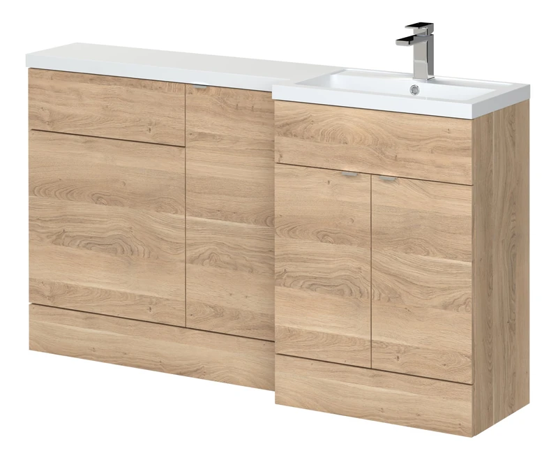 Hudson Reed CBI3016 Fusion Modern Bathroom Floor Standing Vanity, Basin, Base and WC Full Depth Combination Unit - Right Hand, 1500mm, Bleached Oak