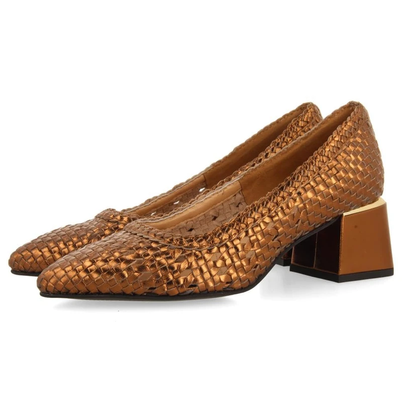 GIOSEPPO NITRA Leather Braided Salon Shoes, Bronze, 7 UK