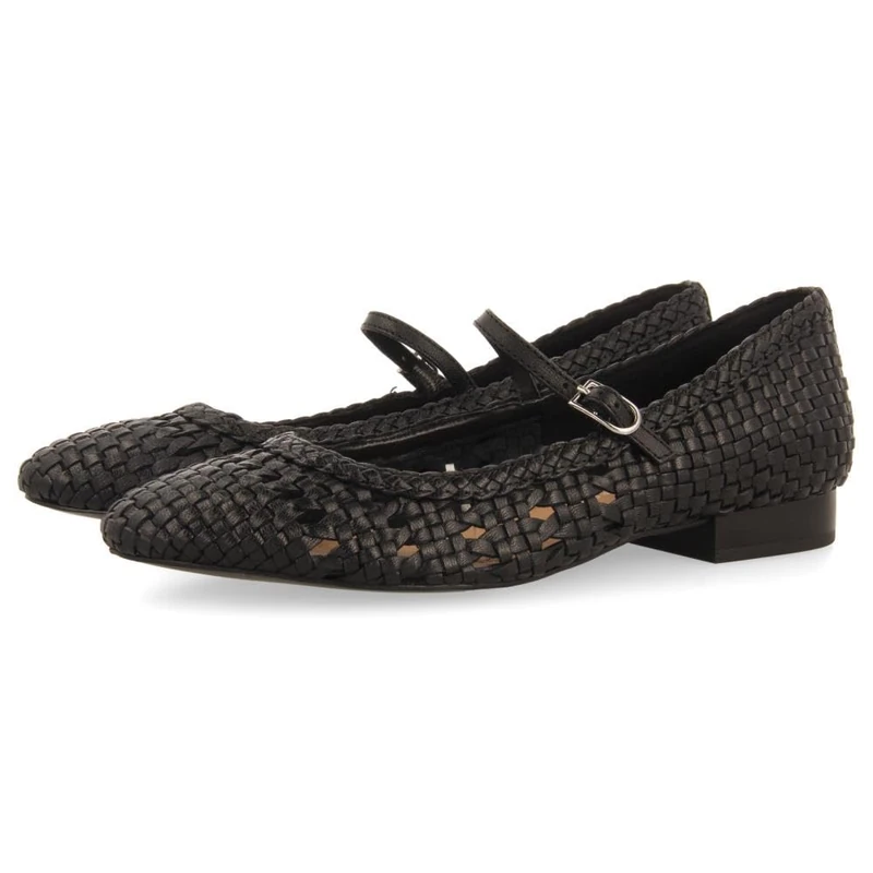 GIOSEPPO SKALICA Leather Braided Mary Jane Ballerinas, Black/White, 4 UK