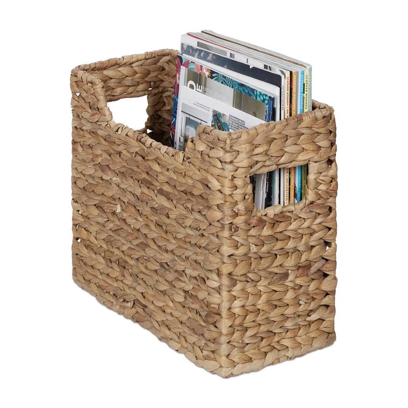 Relaxdays Magazine Rack, HWD: 25 x 34.5 x 15.5 cm, Woven Document Holder, Organiser Basket, Water Hyacinth, Natural, Plant fibre