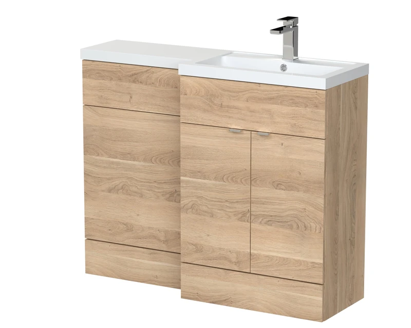 Hudson Reed CBI3003 Fusion Modern Bathroom Floor Standing Vanity Unit and WC Full Depth Combination Unit - Right Hand, 1100mm, Bleached Oak
