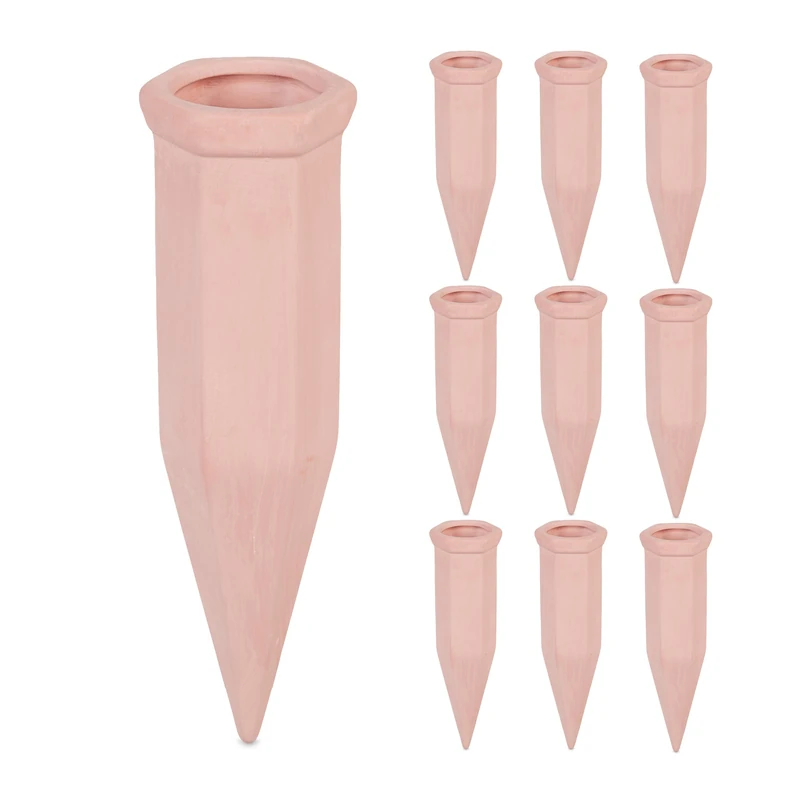 Relaxdays 10x Clay Cone Watering, for 1.5 Litre PET Bottles, Irrigation Aid, Ceramic, 17.5 x 5.5 x 5 cm, Terracotta