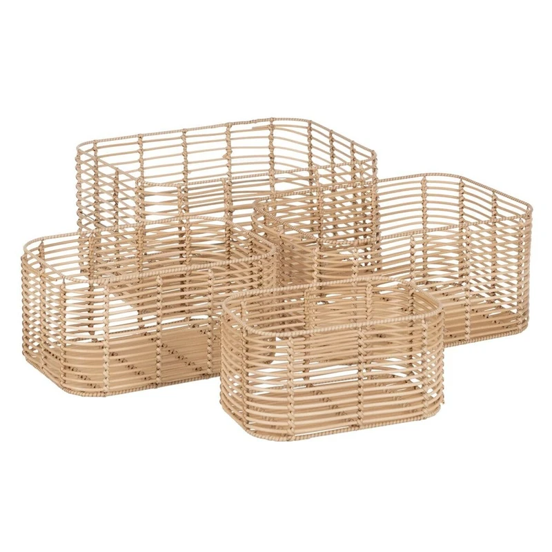 BigBuy Home Set of Natural Resin Baskets 46 x 35 x 23 cm (4 Units) - Image 1