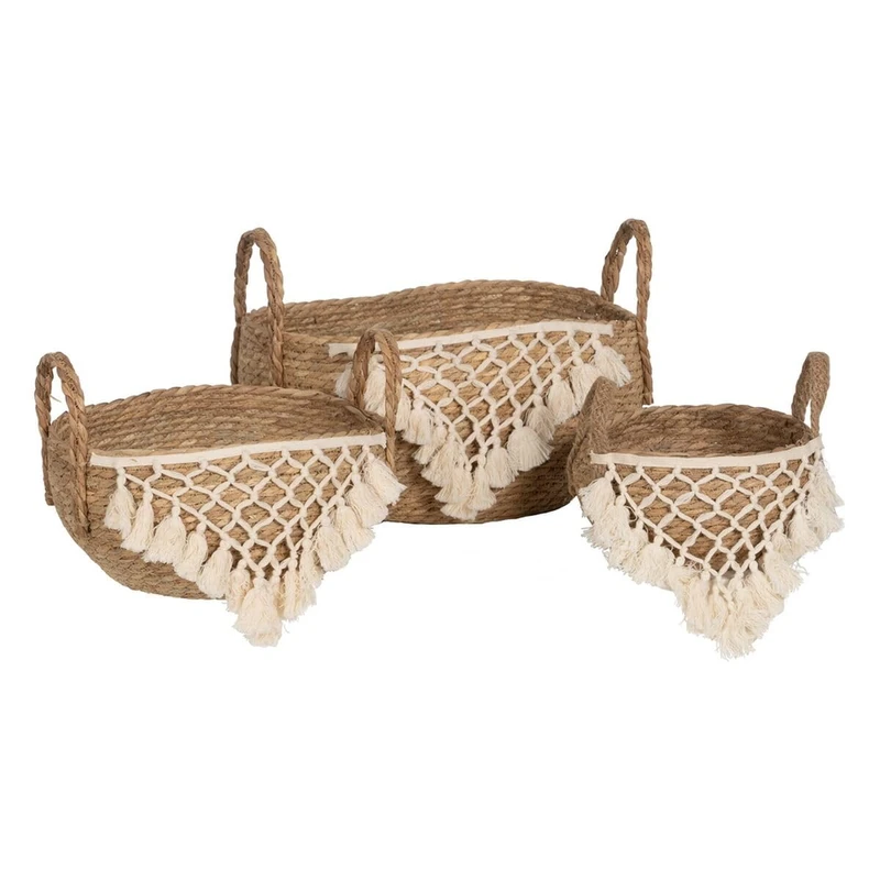 BigBuy Home Set of Baskets Natural White Natural Fiber 25 x 25 x 19 cm (3 Pieces) - Image 1