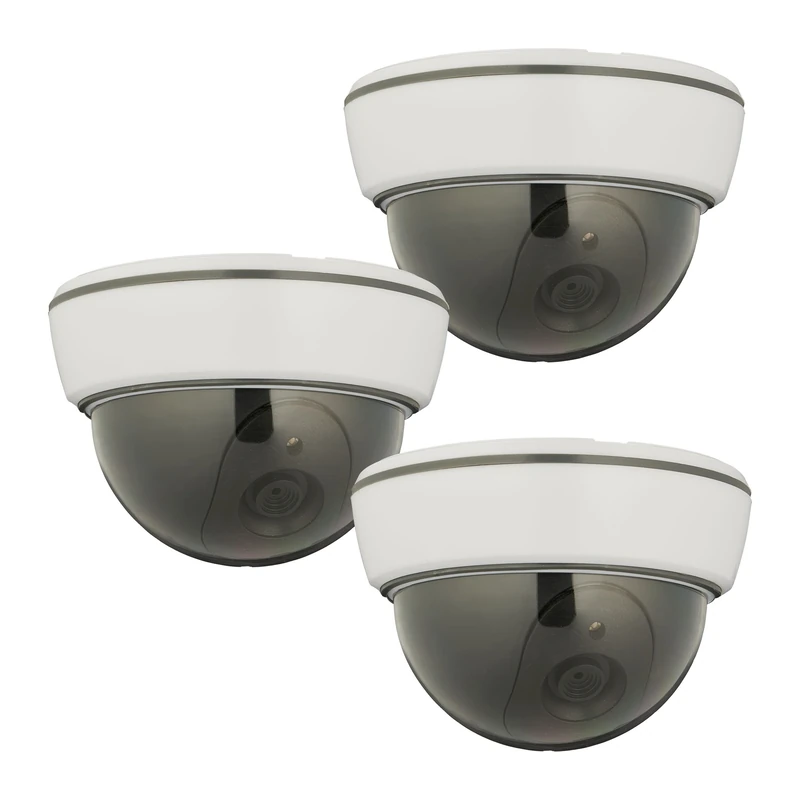 Relaxdays Set of 3 Dummy Cameras, Flashing LED Light, Indoor & Outdoor, Burglar Deterrent, Battery-Operated, White, 8.5 x 12.5 x 12.5 cm