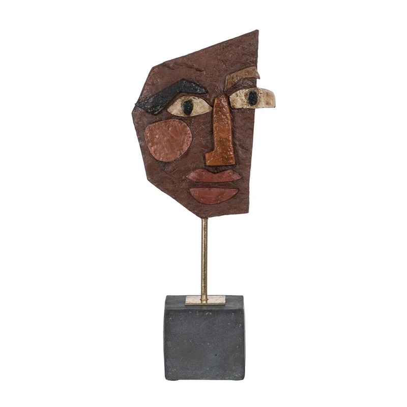 BigBuy Home Sculpture Mask Brown Black 17.8 x 10 x 43.7 cm