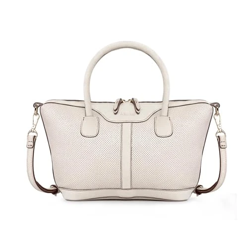 Kate Lee Women's Ecru Leather Tote Bag Julyet Perforated Silver, Moyen