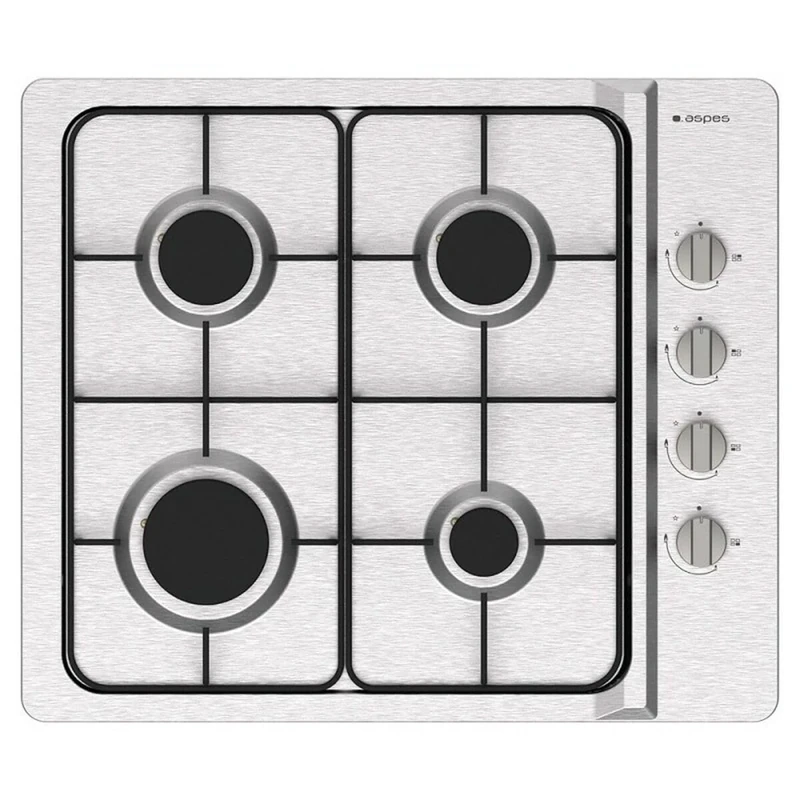 Aspes AG4600X Stainless Steel Gas Hob, Maximum Power 7500 kW, 4 Burners, with Automatic Ignition, Enameled Grills Including Natural Gas Conversion Kit