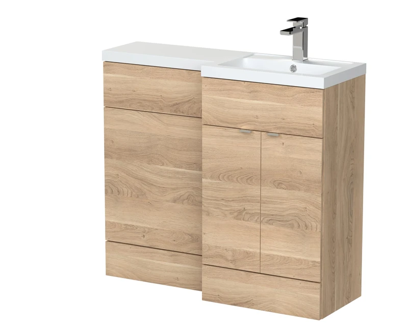 Hudson Reed CBI3027 Fusion Modern Bathroom Floor Stadning Vanity Basin and WC Full Depth Combination Unit - Right Hand, 1000mm, Bleached Oak