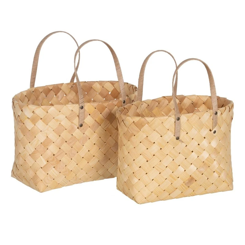 BigBuy Home Set of Natural Wooden Baskets 50 x 22 x 28 cm (2 Units)