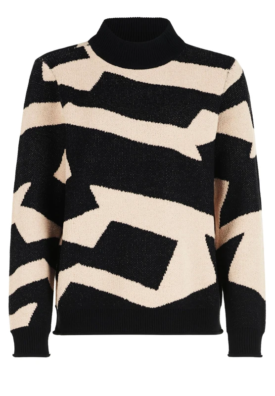 Betty Barclay Women's Knitted Jumper with Jacquard, Black/Beige, 20