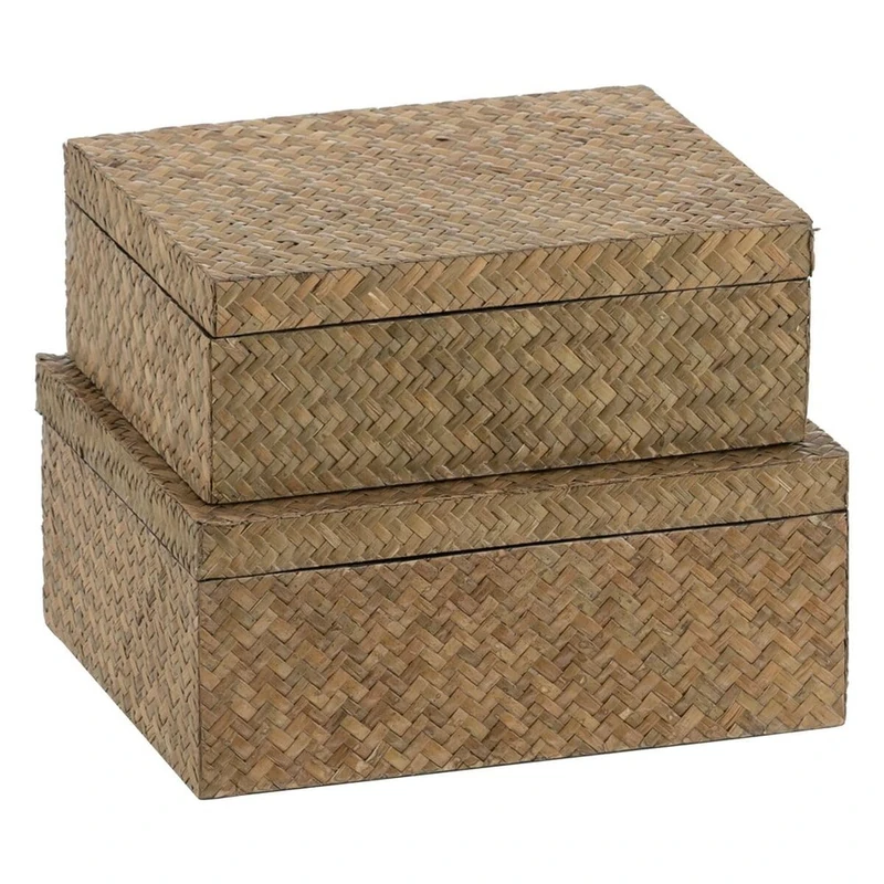 BigBuy Home Set of Decorative Boxes Beige DMF 24 x 19 x 10 cm (2 Units)