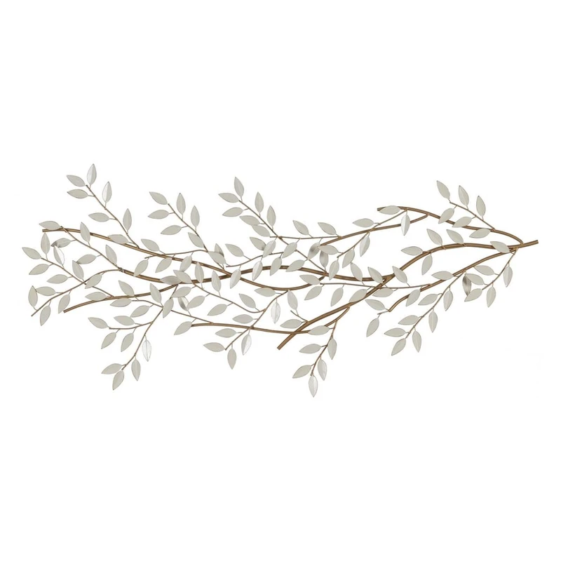 BigBuy Home Wall Decor White Gold Iron Leaves 20 x 2.25 x 54 Inches