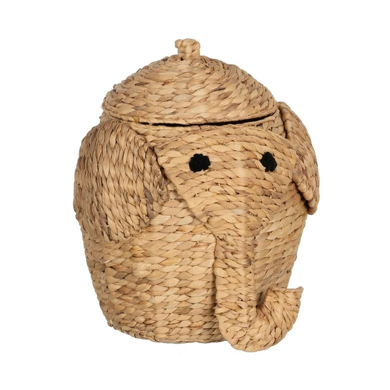 BigBuy Home Elephant Basket Black Beige Natural Fibre 38 x 38 x 42 cm - Image 1