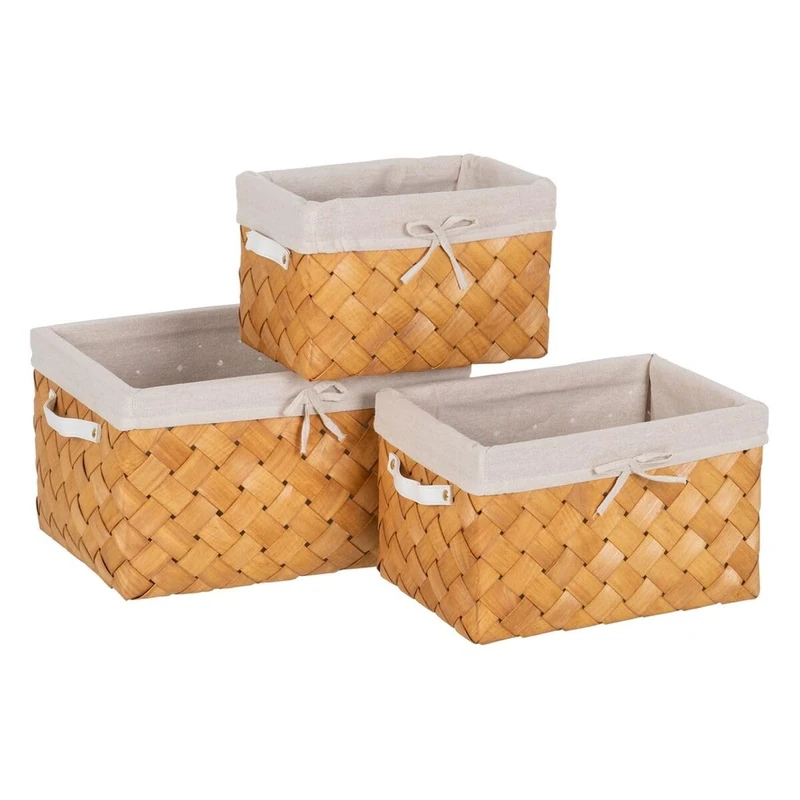 BigBuy Home Set of Baskets Natural Wood Woven 39.5 x 30 x 24 cm (3 Units)