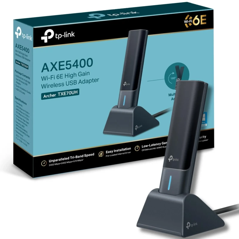 TP-Link Archer TXE70UH AXE5400 WiFi 6E Tri-Band WiFi Dongle for PC, USB WiFi Adapter for PC, High Gain Antennas, 3.0 USB WiFi Dongle, Win10/11 Support, MU-MIMO, OFDMA, Broader Coverage, Lower Latency