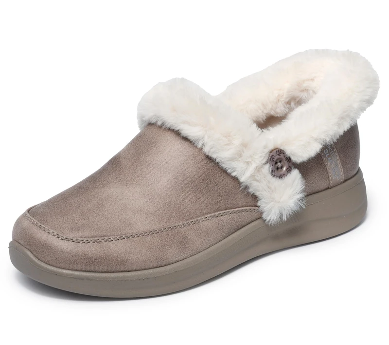 Skechers Women's Cozy Escape Slip-On Sneakers, Taupe Performtex/Faux Fur, 2.5 UK