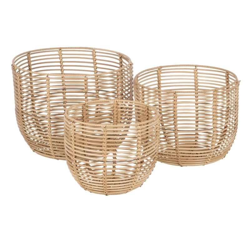 BigBuy Home Natural Resin Basket Set 35 x 35 x 29 cm (3 Pieces) - Image 1