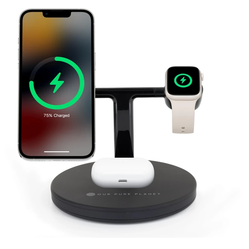 3 in 1 Magnetic Wireless Charging Station MagSafe Compatible – 15W Fast Charger Dock for iPhone, Apple Watch & AirPods – OUR PURE PLANET - Image 1
