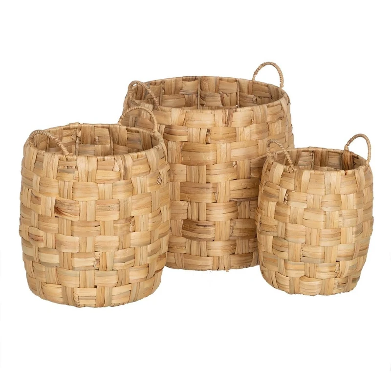 BigBuy Home Set of Baskets Beige Natural Fibre 37 x 37 x 40 cm (3 Units) - Image 1