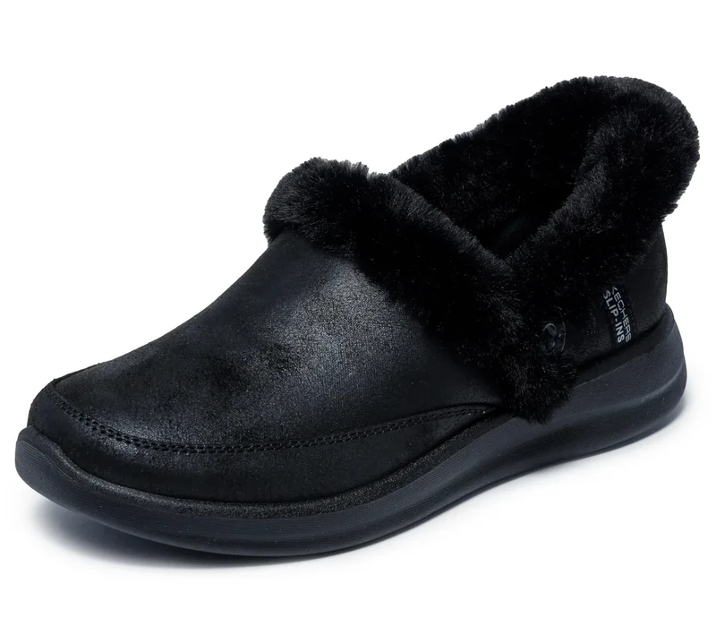 Skechers Women's Cozy Escape Slip-On Sneakers, Black Performtex/Faux Fur, 6.5 UK