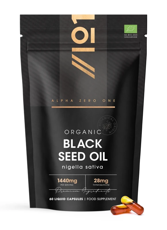Organic Black Seed Oil Capsules 1440mg – 3X% Thymoquenine - 60 Vegan Capsules – Cold Pressed & Virgin Cumin Seed Oil by Alpha01