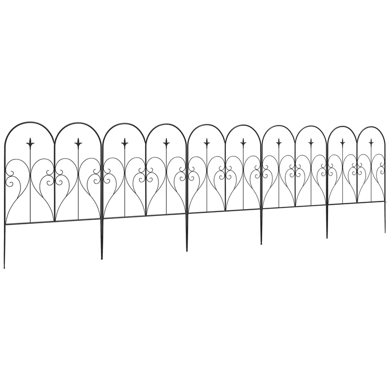 Outsunny Decoration Garden Fence, 32in x 10ft Outdoor Picket Fence Panels, 5PCs Rustproof Metal Wire Landscape Flower Bed Border Edging Animal Barrier, Black