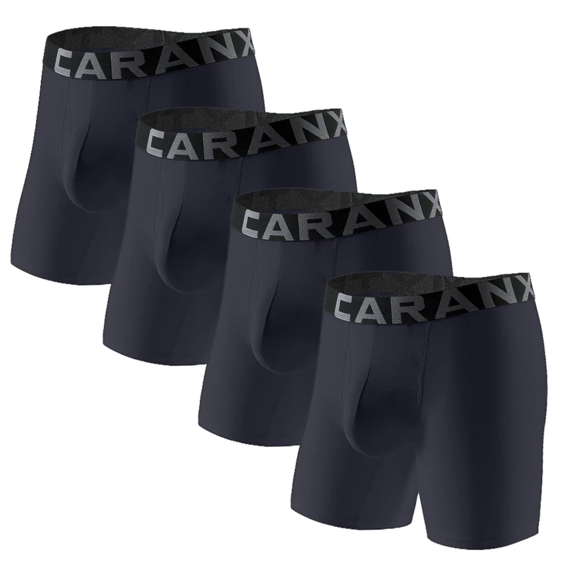 CARANXTEX Mens Compression Underwear Breathable Mesh Boxer Briefs Moisture Wicking Athletic Underwear Trunks with Pouch BLUE M