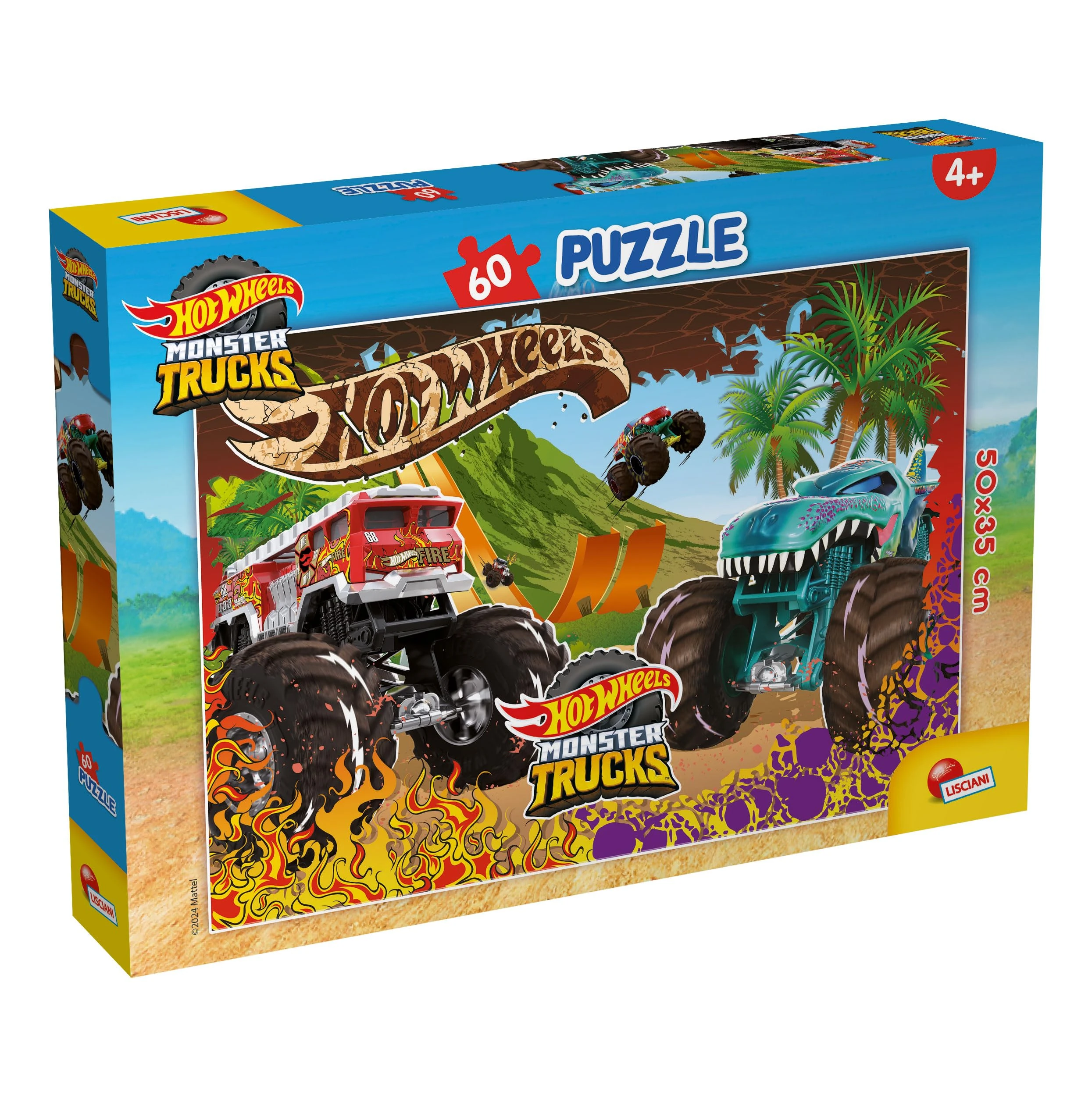 Lisciani - HOT WHEELS Monster Truck Puzzle - 60 Pieces - For Kids from 4 Years - 35x50cm - Puzzle of Monster Trucks with Daring Stunts - Action and Speed - Stimulates Thinking and Agility
