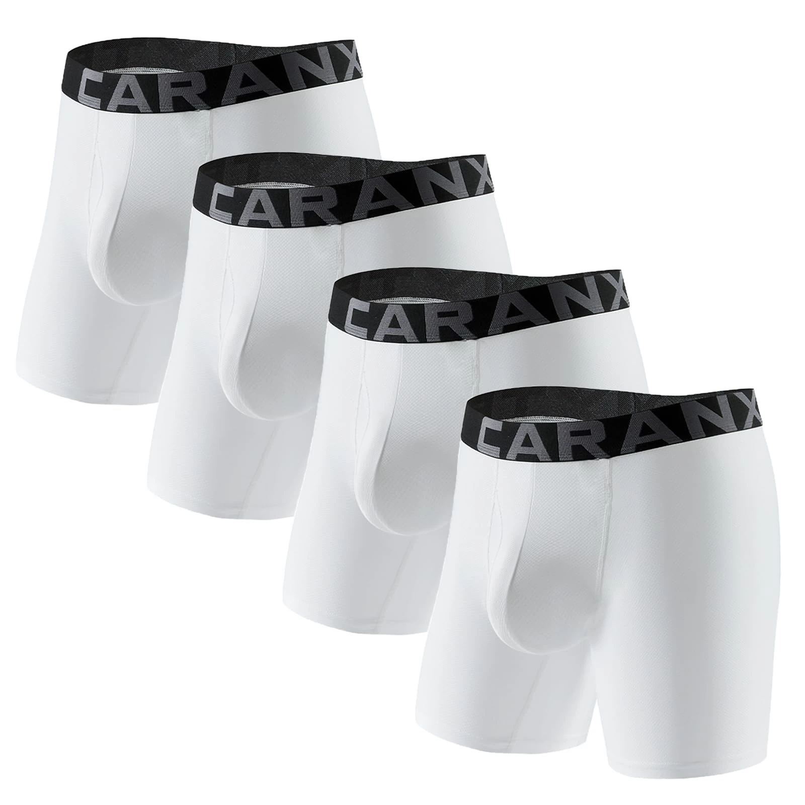 CARANXTEX Mens Compression Underwear Breathable Mesh Boxer Briefs Moisture Wicking Athletic Underwear Trunks with Pouch WHITE M