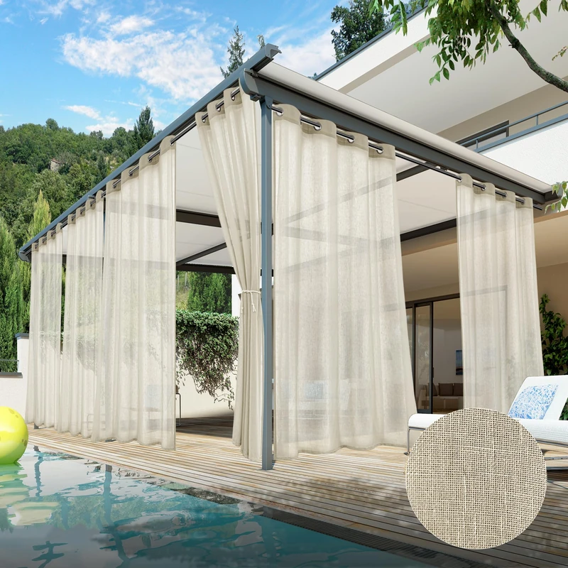 Semi Voile Beige Sheer Outdoor Curtains for Patio 6 Pcs 54x84 In