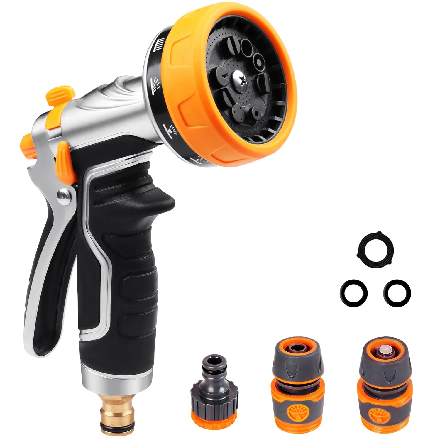 Onarway Garden Hose Spray Gun: 10 Patterns Multi Jet High Pressure Water Hose Gun Spray Nozzle Metal Hose Pipe Head Garden Watering Attachment Set