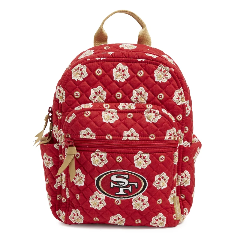 Vera Bradley Women's Cotton NFL Small Backpack (Multiple Teams Available) Bookbag, Sanfrancisco49ersondarkred/Yellowbandana, One Size