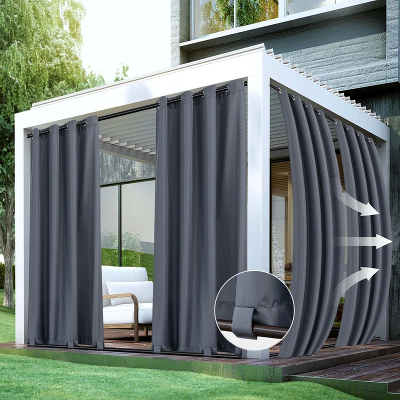 HolidayIdeas Outdoor Curtains for Patio Waterproof-4 Panels Windproof Weatherproof Privacy Curtains-Grommet Top and Tab Bottom Drape for Gazebo, Porch, Pergola, Cabana, Backyard 54x108 Inch Grey