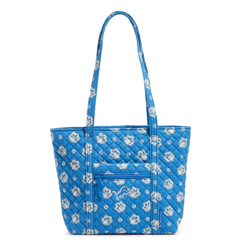 Vera Bradley Women's Cotton NFL Small Vera Tote Bag Handbag, Detroitlionsonmediumblue/Graybandana, One Size