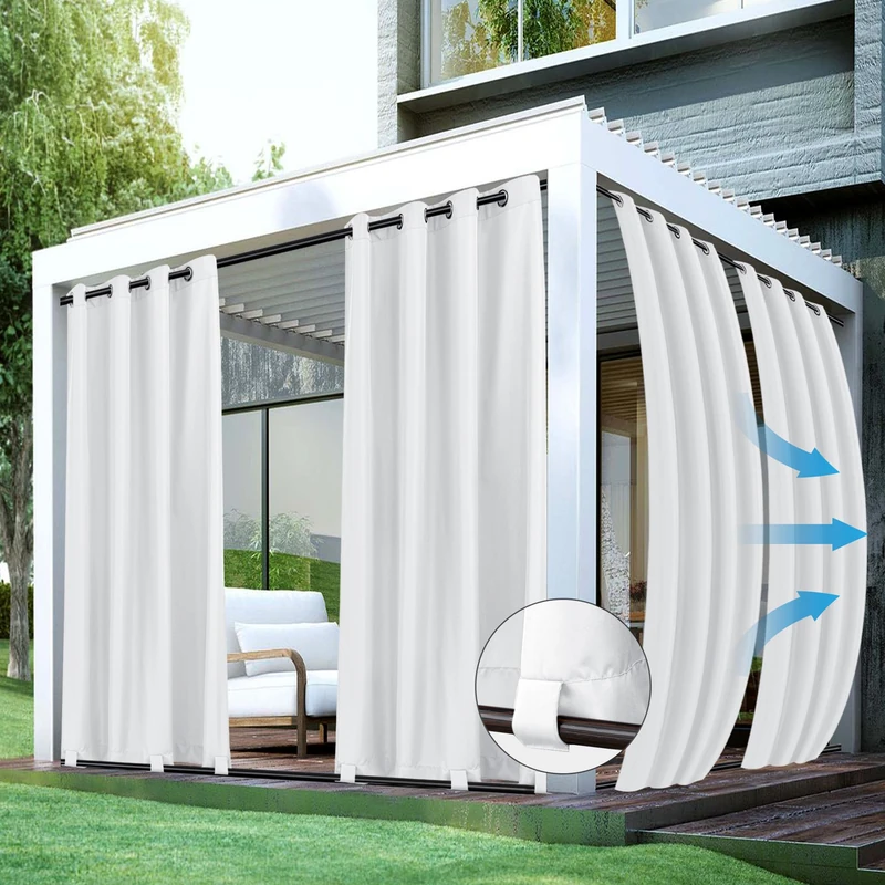 HolidayIdeas Outdoor Curtains for Patio Waterproof-Windproof Weatherproof Privacy Curtains 4 Panels-Grommet Top and Tab Bottom Drape for Gazebo, Porch, Pergola, Cabana, Backyard 54x95 Inch White