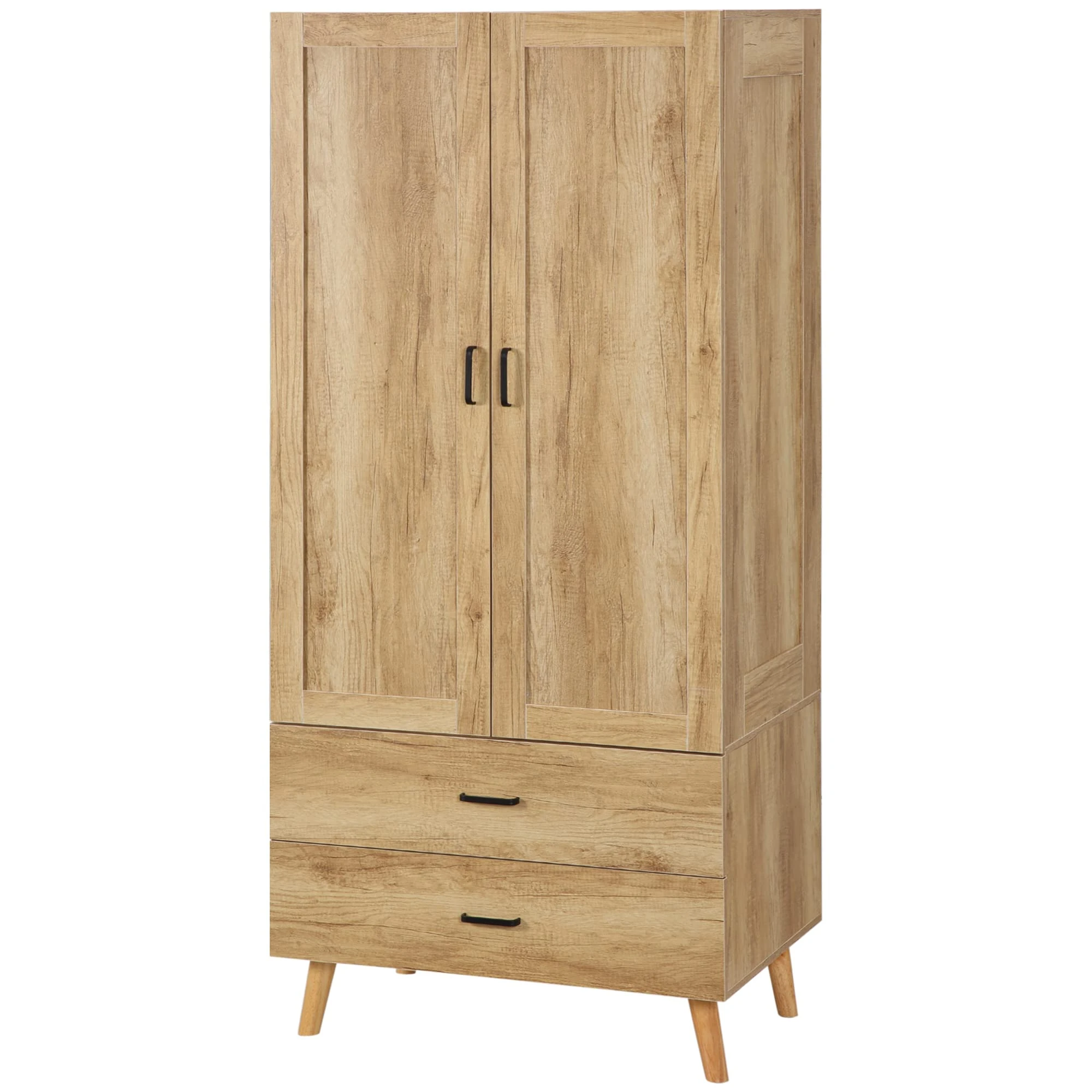 HOMCOM 2 Door Wardrobe with 2 Drawers and Hanging Rail for Bedroom