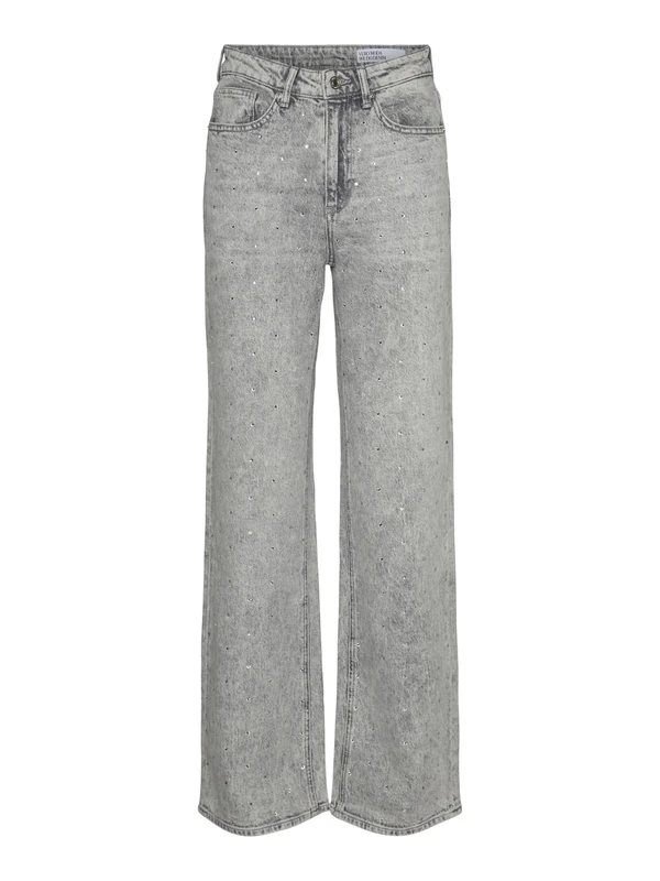 Vero Moda Women's Female Vmtessa High Waist Wide Cut Jeans Trousers, Medium Grey Denim, 26W x 32L