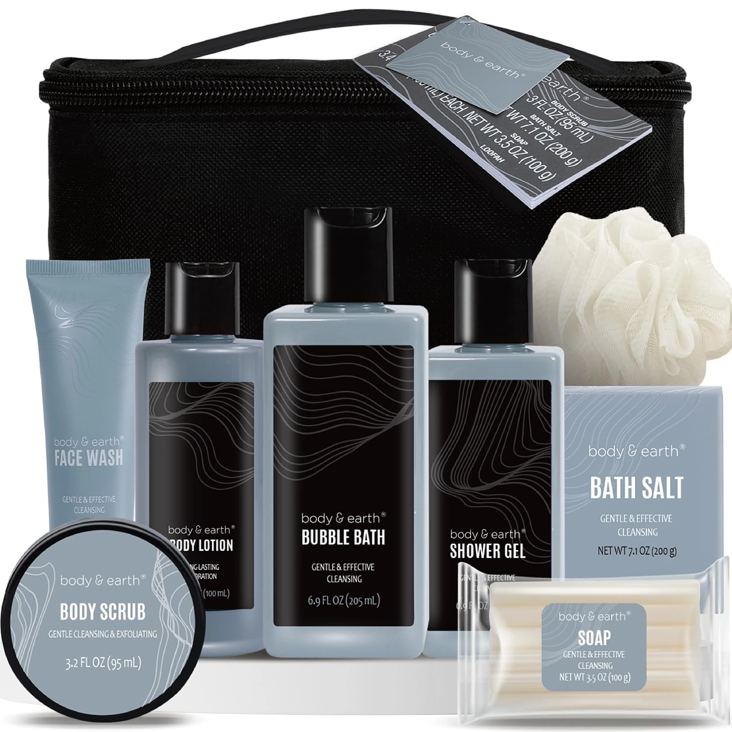 Body & Earth Bath and Body Gift Baskets for Men Leather Mens Bath Set with Body Lotion, Face Wash, Shower Gel, Bubble Bath, Loofah & More, BIrthday Gifts for Men,Fathers Day Gifts Christmas