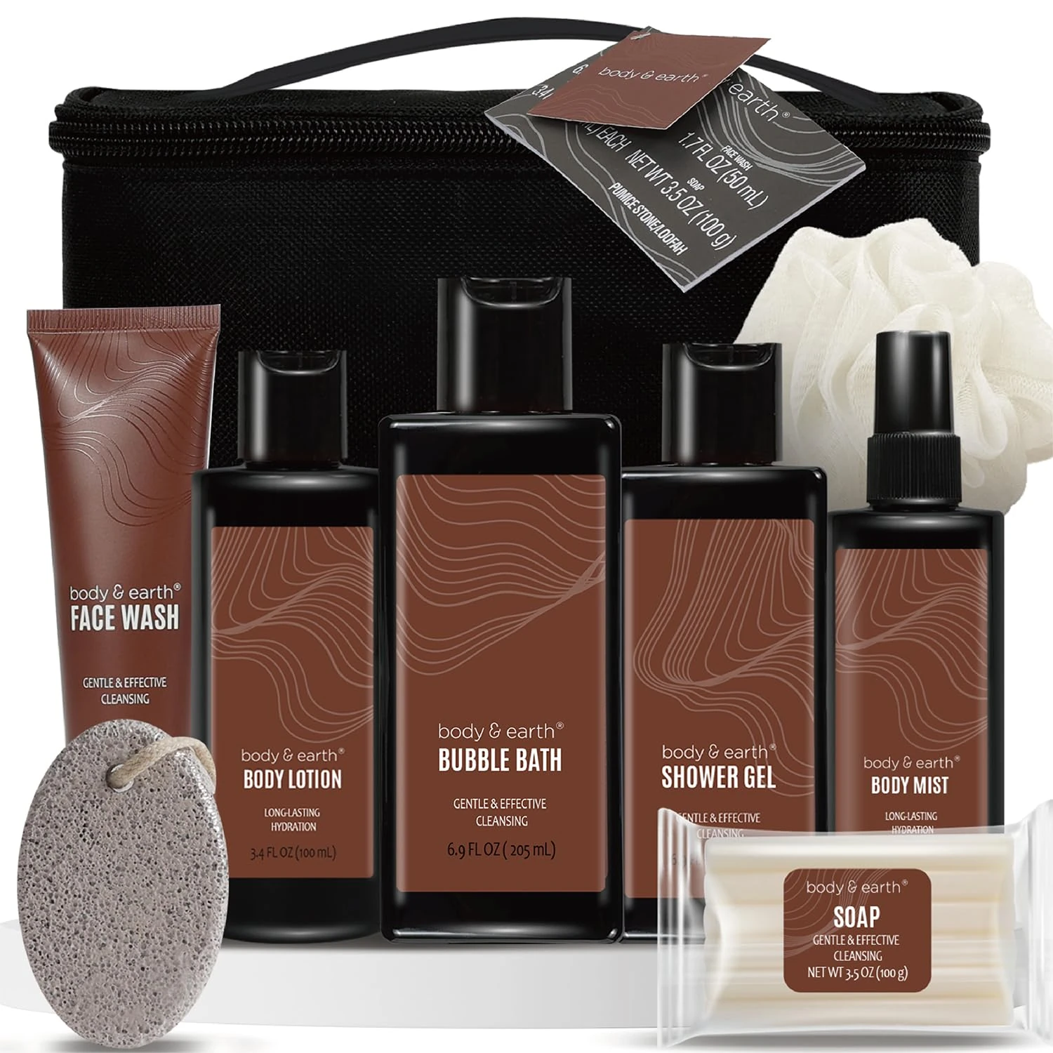 Bath and Body Gift Baskets for Men Body & Earth Sandalwood Mens Bath Set with Body Lotion, Face Wash, Shower Gel, Bubble Bath, Loofah & More, Gift Set for Men,Fathers Day Gifts for Him Christmas
