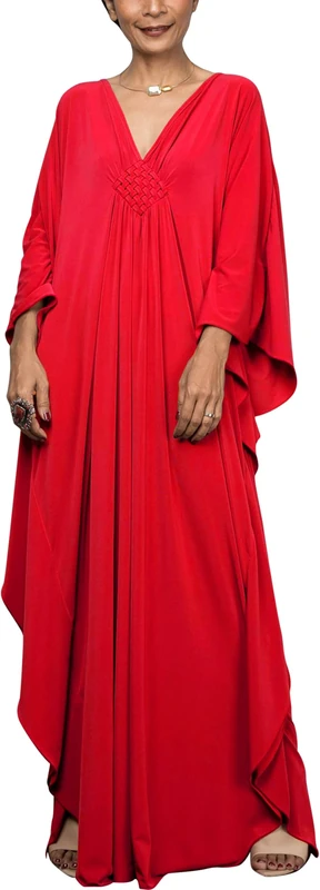 AIEOE Women Full Length Solid Color/Boho Floral Bikini Swimsuit Cover Up Kaftan Dress Batwing Sleeve Plus Size Beach Loose Colorful