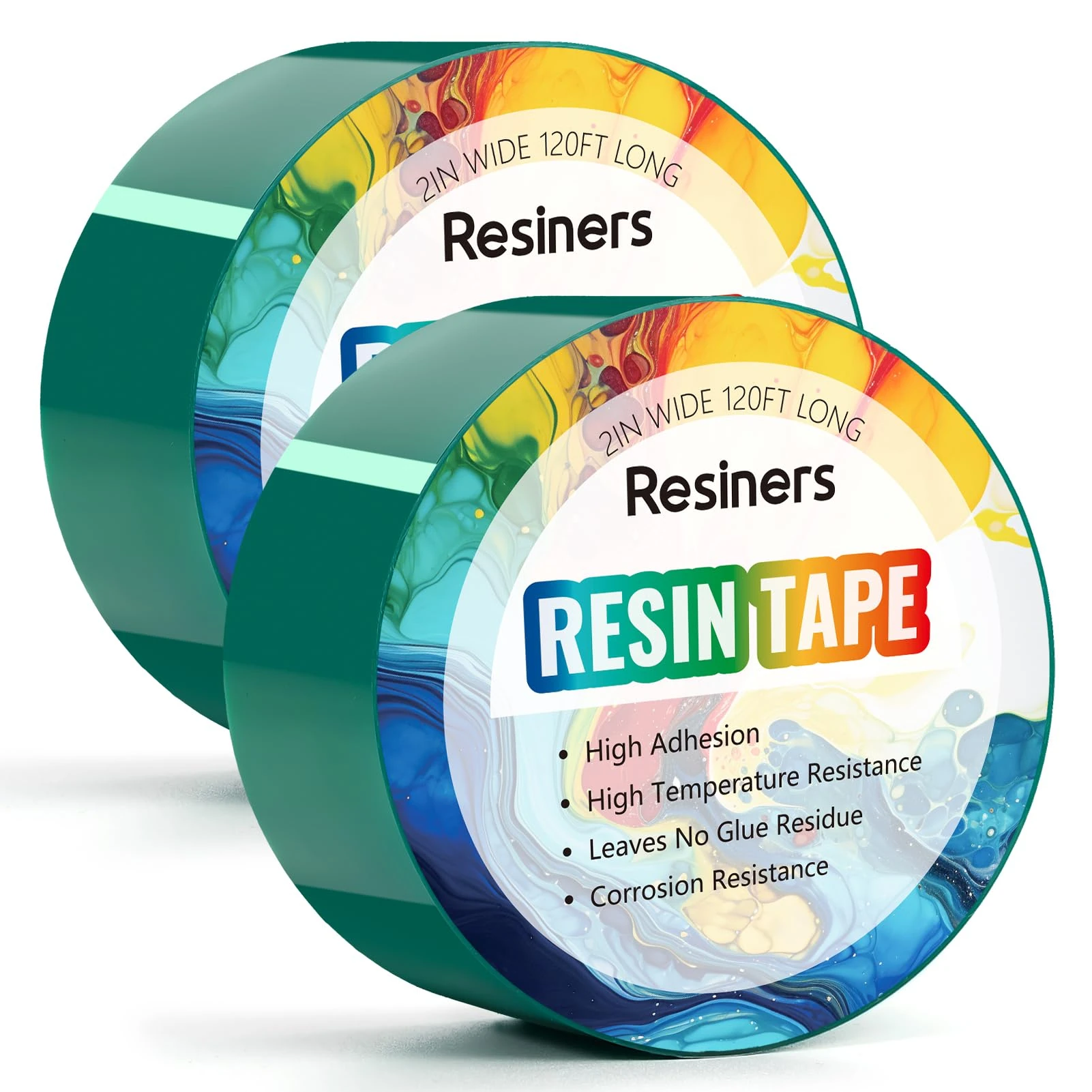 Resiners Resin Tape for Epoxy Resin Molding - 50mm W x 73.2m L - Thermal Adhesive Tape, High Temperature Resistance, Easy Peel-Off, Release Resin Tape for River Tables, Remove Residue, Green
