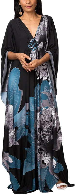 AIEOE Women's Solid Color/Boho Cover Up Beach Kaftan Dresses Long Deep V Neck Caftans Holidays Loungewear One Size