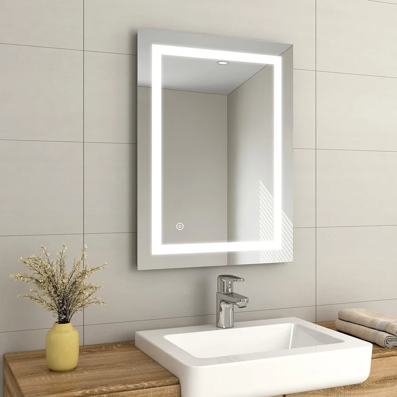 EMKE 800 x 600mm LED Illuminated Bathroom Mirror with Shaver Socket | Sensor Switch | Demister Pad, Wall-Mounted Vanity Multifunction Mirror, Energy-Saving Smart Mirror [Horizontal/Vertical]